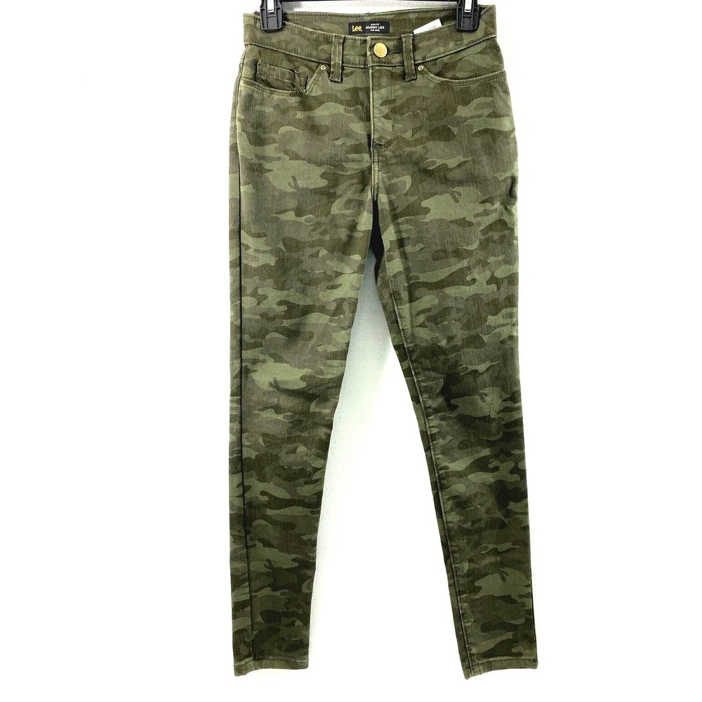 Lee Camo Jeans Womens Size 2 Green‎ Denim Slim Fit Skinny Sculpting Stretch